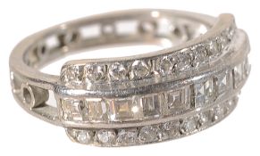 A square and brilliant cut diamond set fancy half eternity ring