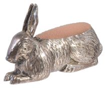 An Edwardian silver rabbit pin cushion, hallmarked Birmingham 1907 by Henry Matthews