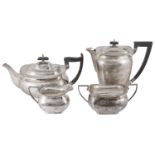 A Contemporary Walker & Hall three piece silver tea service, hallmarked Sheffield 1951