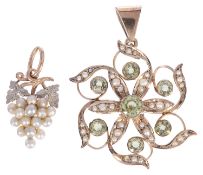 An Edwardian peridot and seed pearl pendant