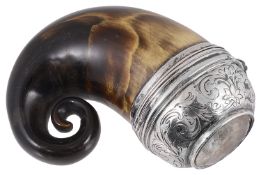 A Victorian silver and horn snuff mull, hallmarked Birmingham 1850