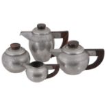 An Art Deco pewter and rosewood tea service, early 20th century