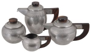 An Art Deco pewter and rosewood tea service, early 20th century