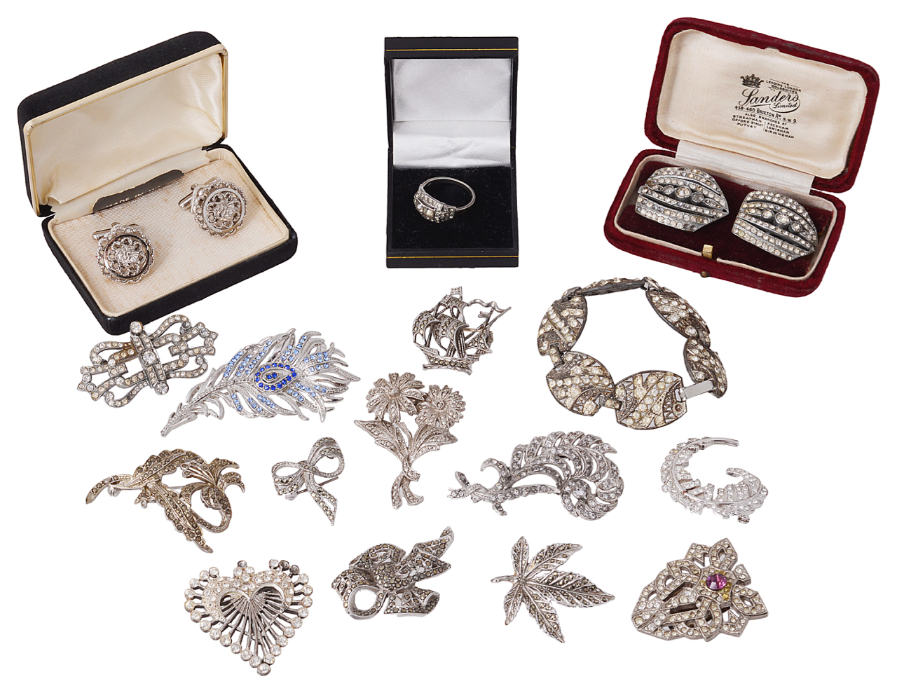 A collection of Art Deco and later paste set and marcasite dress jewellery - Image 2 of 3