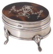 An Edwardian silver and tortoiseshell trinket box, hallmarked Birmingham 1908