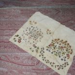An early 19th century sampler drawstring bag and a large Victorian jaquard woven paisley shawl