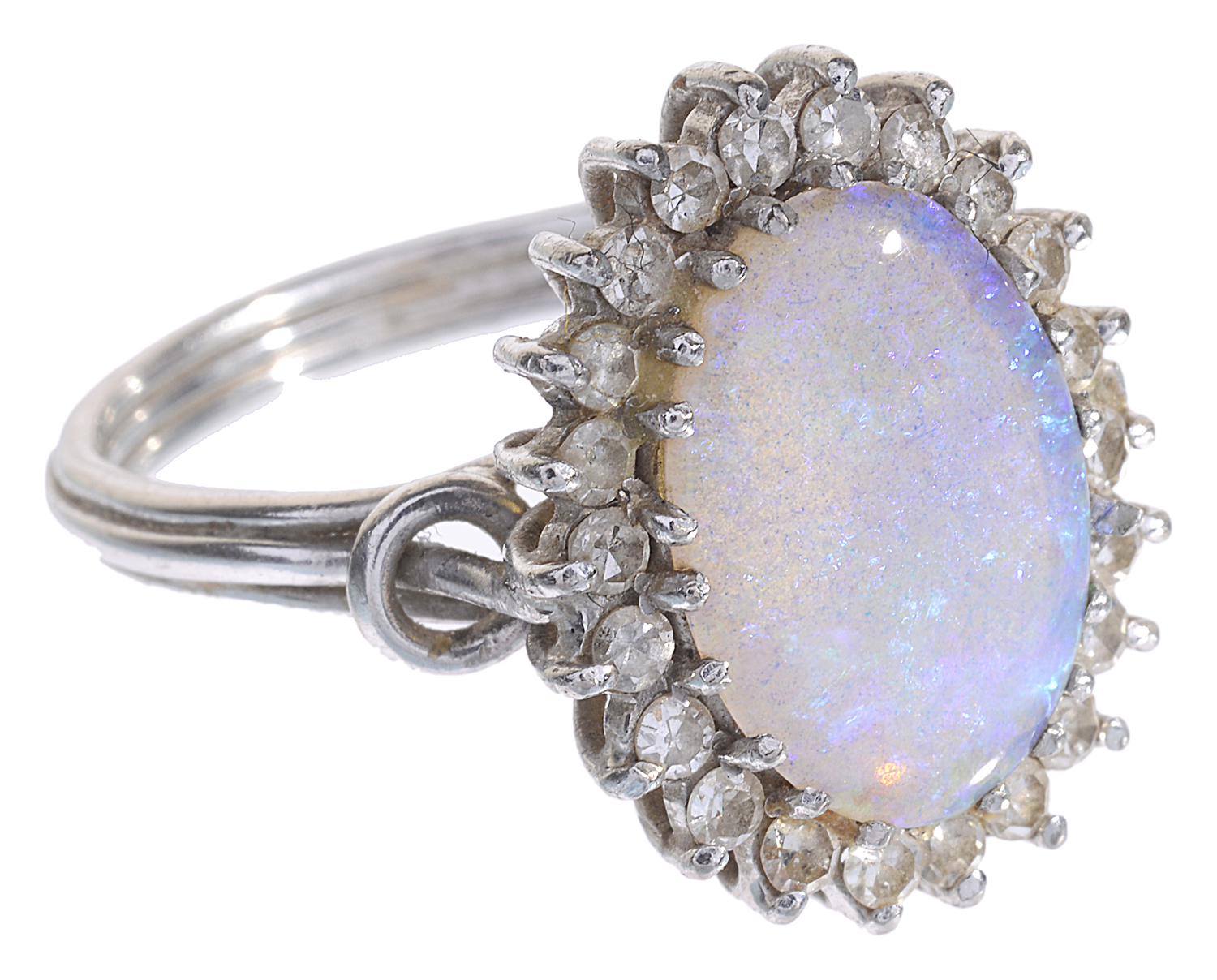 An attractive Continental 18kt opal and diamond dress ring