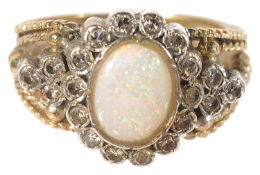 A 19th century style opal and diamond cluster fancy ring