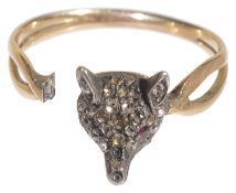 An amusing Victorian rose diamond set fox's head ring