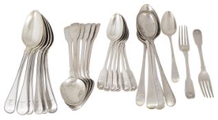 A collection of George III and later silver flatware