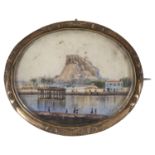 An unusual Victorian scenic miniature on ivory brooch