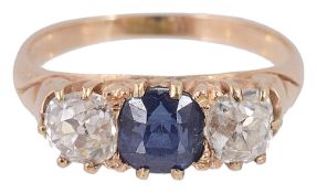 A Victorian three stone sapphire and diamond set ring