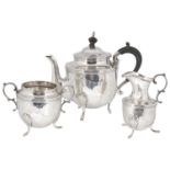 An Edwardian silver batchelor tea service, hallmarked Sheffield 1909