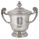 A George VI twin handled silver trophy cup and cover