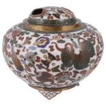A late 19th century cloisonne incense burner and cover