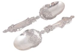 King Louis XVI & Marie Antoinette silver serving spoons, 19th century