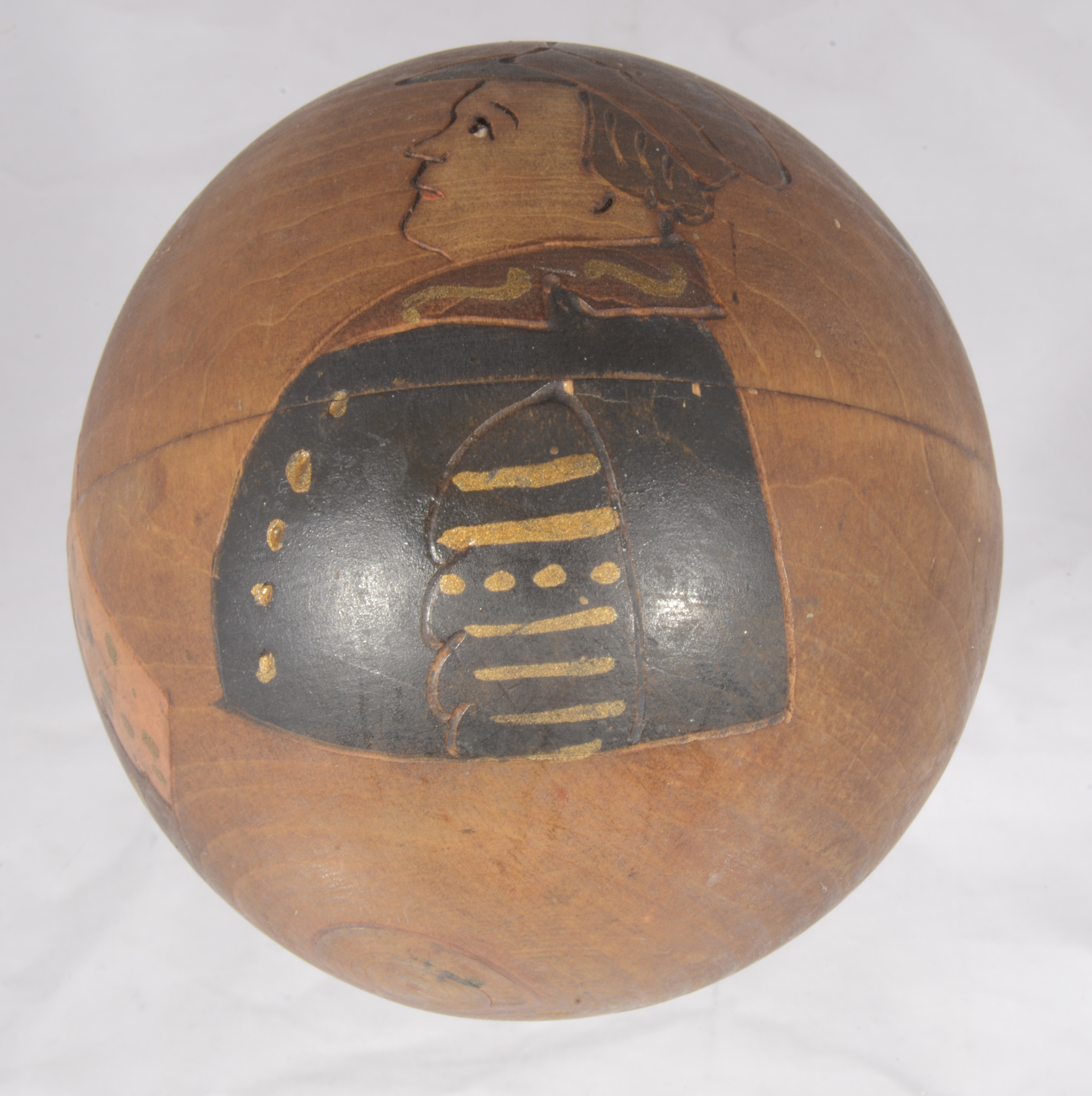 A hand decorated Russian (?) wooden ball, mid 20th century - Image 2 of 2