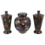 A pair of late 19th century Chinese cloisonne vases and a cloisonne ginger jar