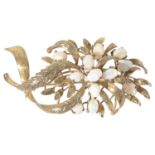 A large Continental 18k gold and opal floral spray brooch