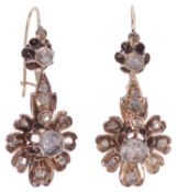 An attractive pair of Continental early 19th century rose diamond drop earrings