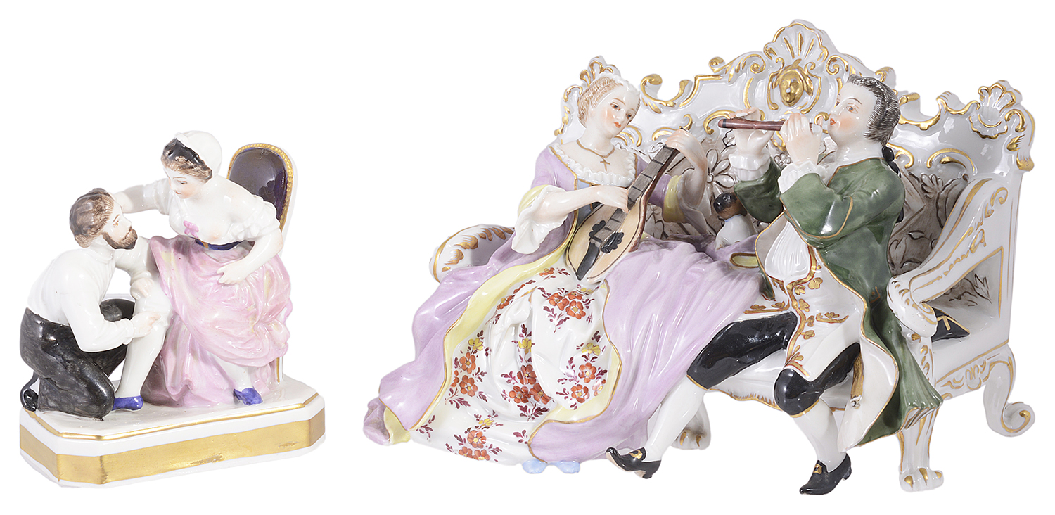 Two Continental porcelain figure groups