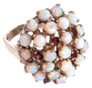 A 9ct gold opal and garnet cluster ring