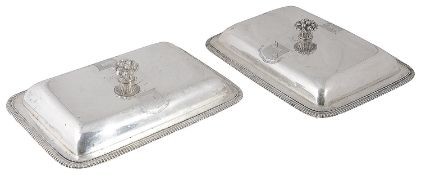 A pair of George III Paul Storr silver entree dishes, hallmarked London 1802/1803