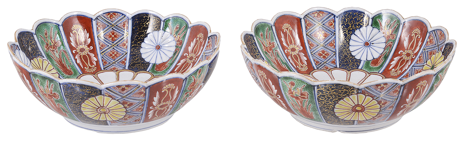 A pair of late 19th century Japanese Imari lobed bowls