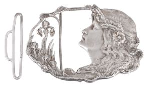 An Edwardian silver Art Nouveau belt buckle by Arthur Johnson Smith