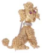 A Continental diamond and ruby set poodle brooch