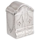 An unusual white metal pill box in the form of an armoire
