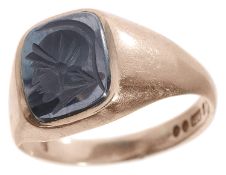 A contemporary 9ct gold heamatite intaglio set ring