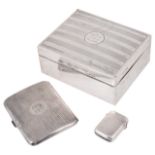 A silver cigarette box, cigarette case and vesta