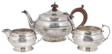 A George V silver batchelor tea service, hallmarked Birmingham 1934