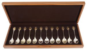 A cased set of twelve Royal Society for the Protection of Birds silver teaspoons, hallmarked London