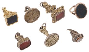 A good collection of Georgian and later intaglio pendant seals