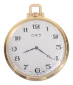 An Oris gold plated gentleman's open faced pocket watch