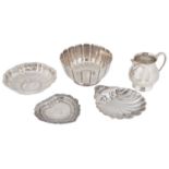 A small collection of Contemporary silver trinket dishes, bowl and cream jug