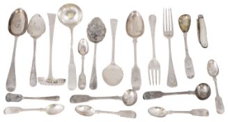 A collection of Victorian silver flatware, sifter spoons and fruit knife,