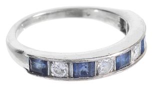 An Art Deco style sapphire and diamond half eternity ring