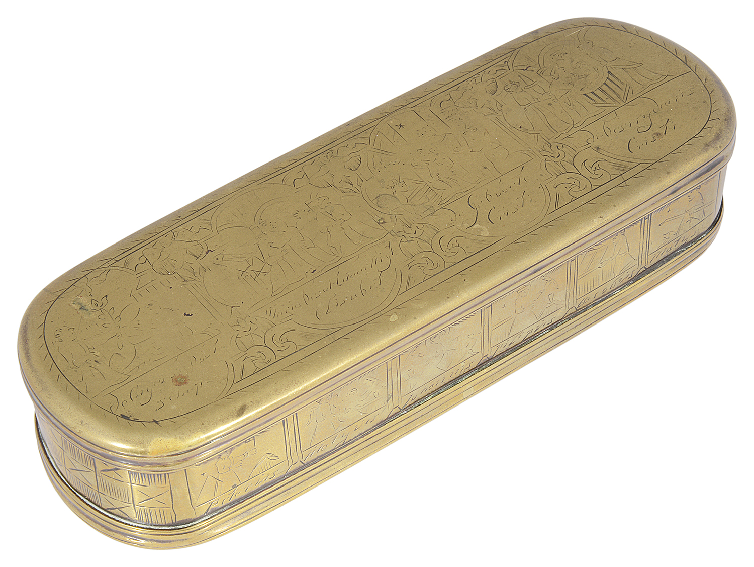 An 18th century brass tobacco box