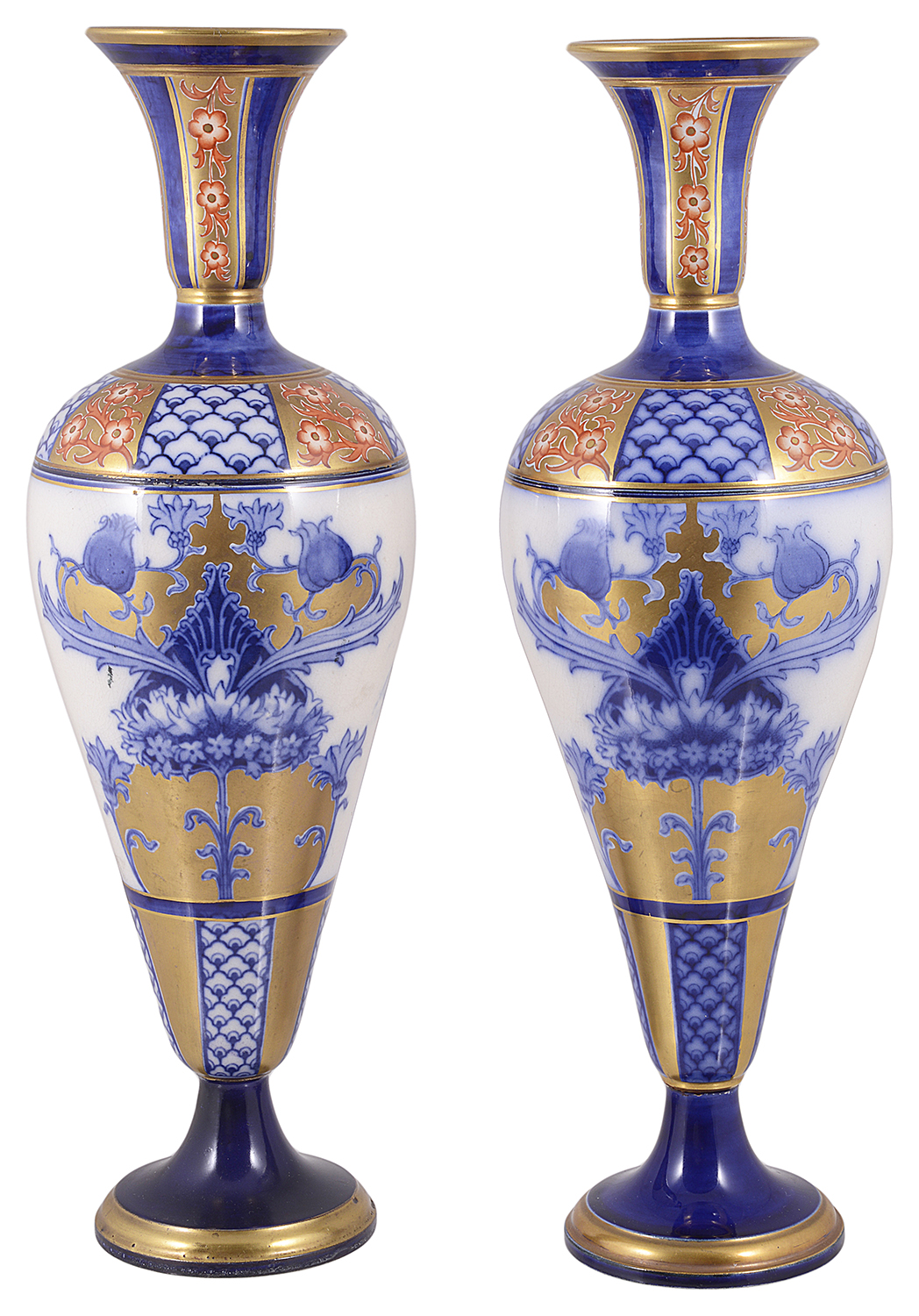 A pair of James Macintyre & Co Burslem 'Aurelian' baluster porcelain vases,