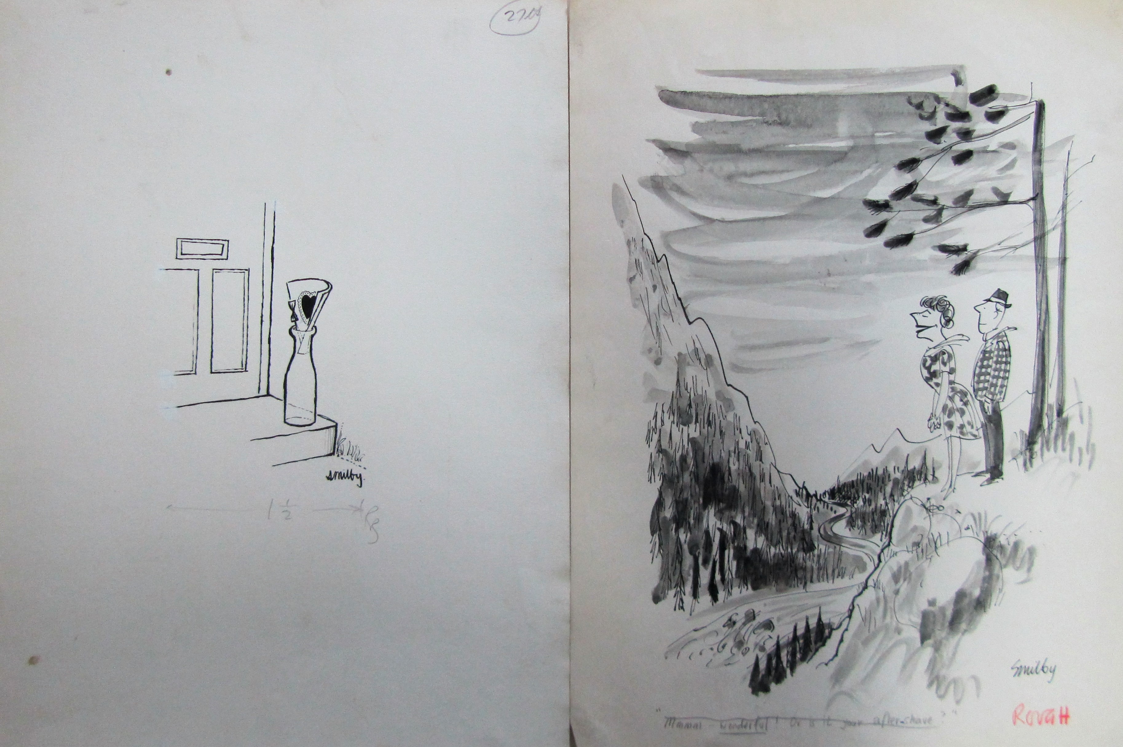 Smilby, Francis Wilford-Smith a collection ink & pen 'Romance, Dating' themed artists rough drawings - Image 4 of 6