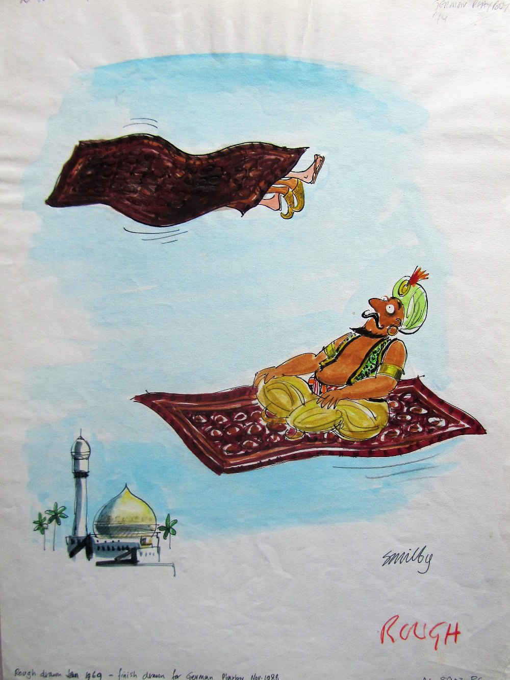 Smilby, Francis Wilford-Smith 'Flying carpet couple' cartoon artwork for Playboy - Image 2 of 2