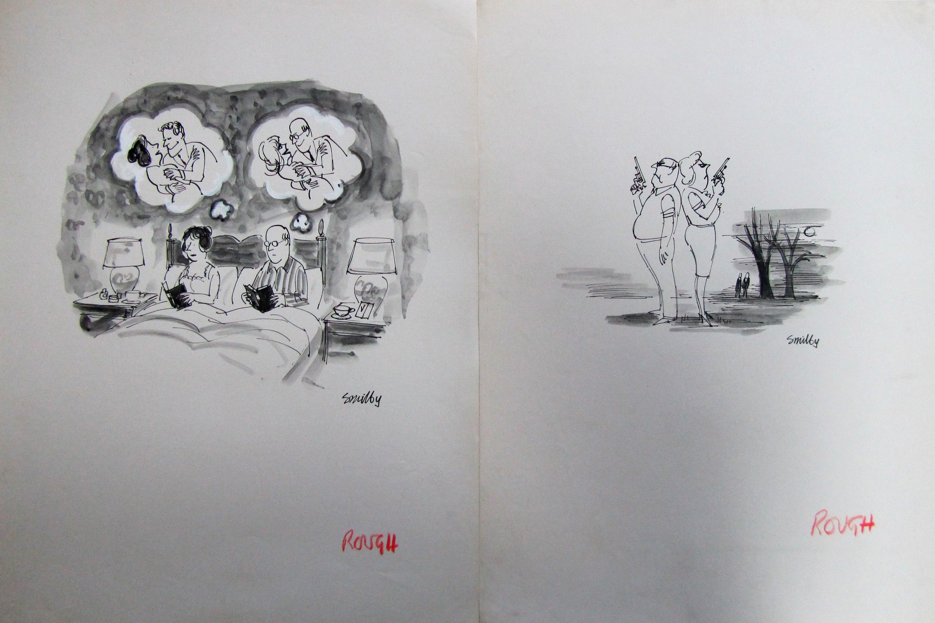 Smilby, Francis Wilford-Smith a collection ink & pen 'Romance, Dating' themed artists rough drawings - Image 6 of 6