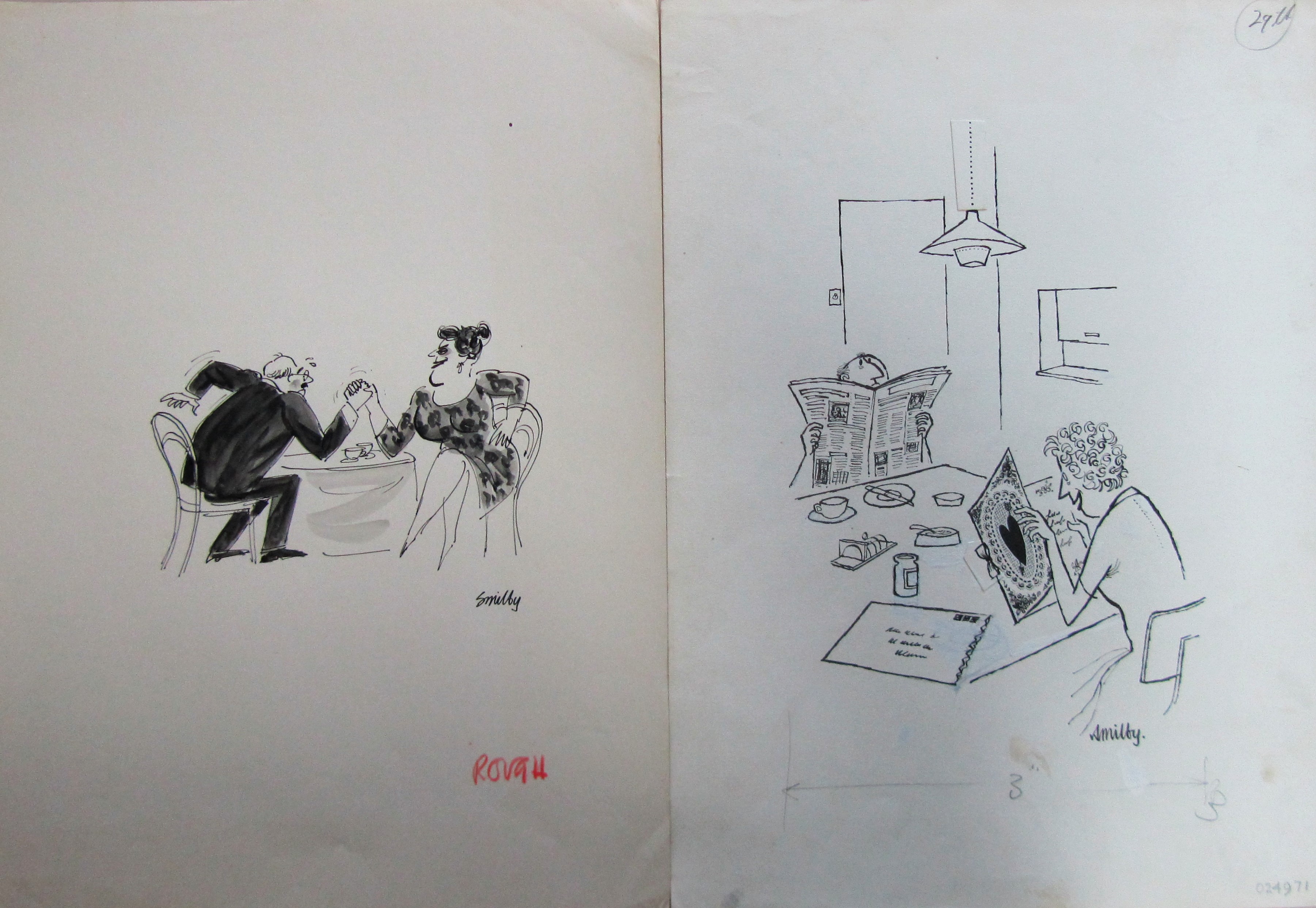 Smilby, Francis Wilford-Smith a collection ink & pen 'Romance, Dating' themed artists rough drawings - Image 5 of 6