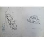 Smilby, Francis Wilford-Smith a collection ink & pen 'Vehicle, Car' themed artists rough drawings