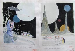 Smilby, Francis Wilford-Smith nineteen coloured 'Space Age' themed original artists rough sketches