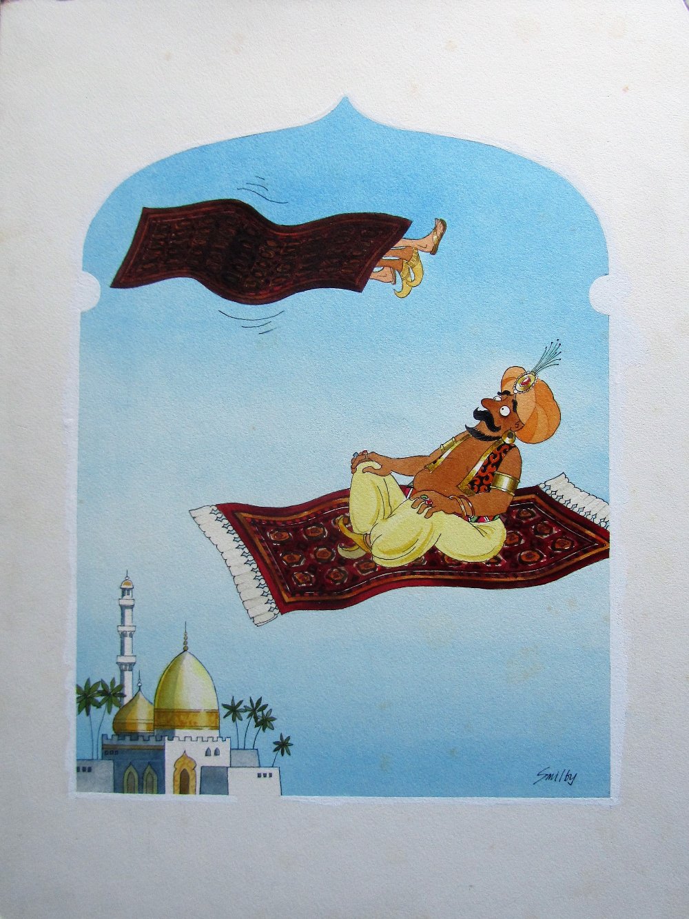 Smilby, Francis Wilford-Smith 'Flying carpet couple' cartoon artwork for Playboy