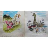 Smilby, Francis Wilford-Smith forty coloured 'Travel/Holiday/Car/Boat' themed artists rough sketches
